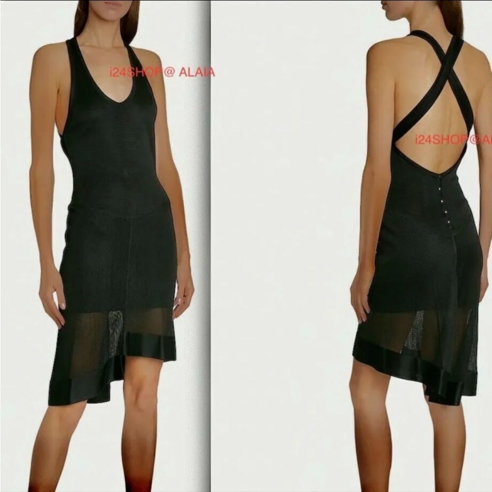 Alaia Azzedine Paris Black Sleeveless Apron Fit Flare A-line Dress 38 XS